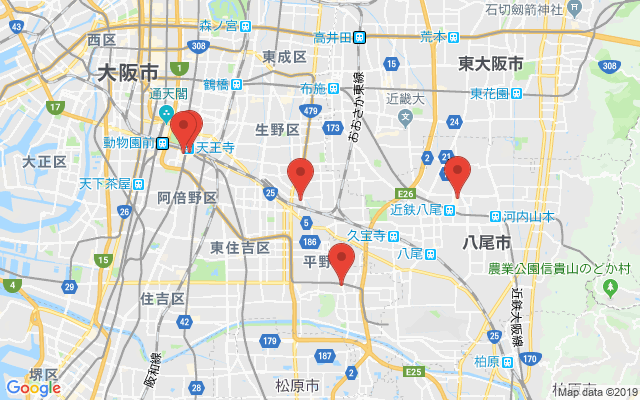 平野の保険相談窓口のマップ